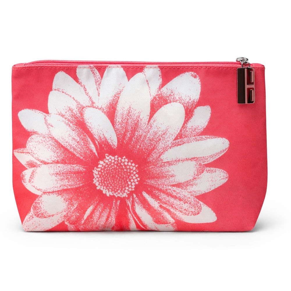 Clinique Pink Daisy Cosmetic Pouch • Floral Makeup Bag • Zip Travel Case